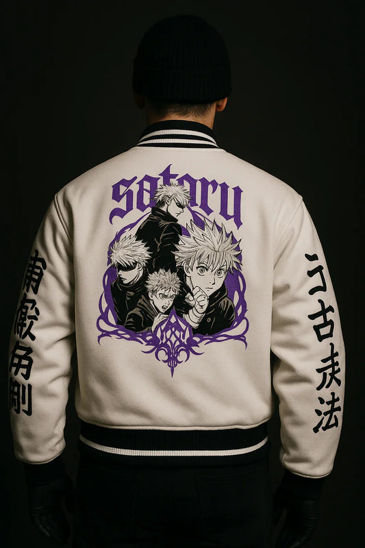 Cursed Energy Varsity Jacket – Gojo Edition - Kezual