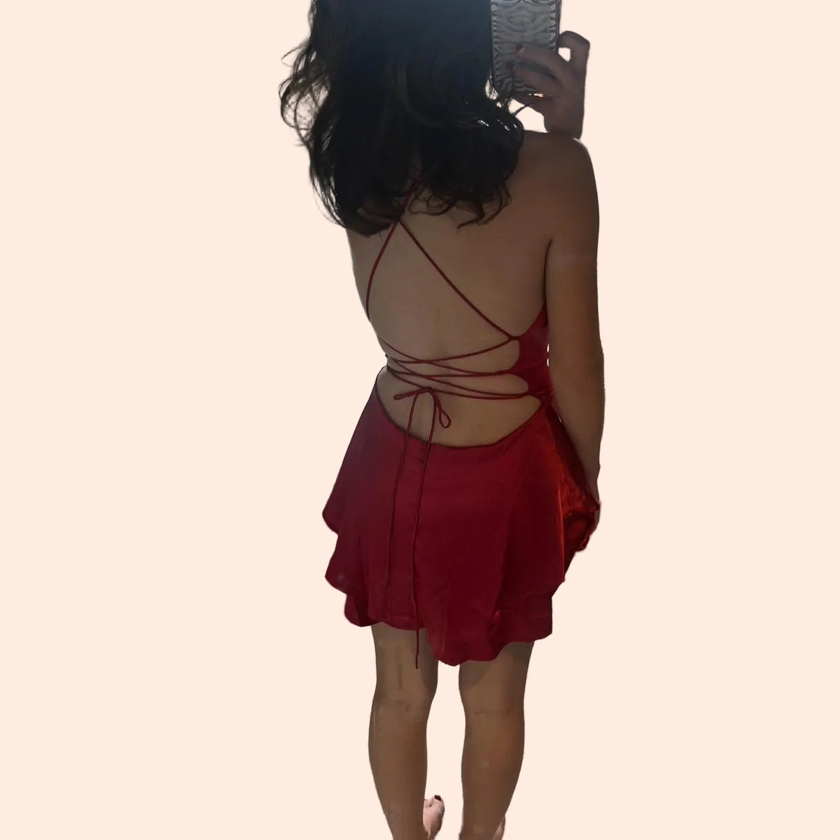 Crimson Satin Ruffle Mini Dress