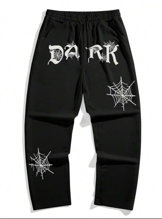 Dark Black Aesthetic Spider Web Oversized Sweatpants
