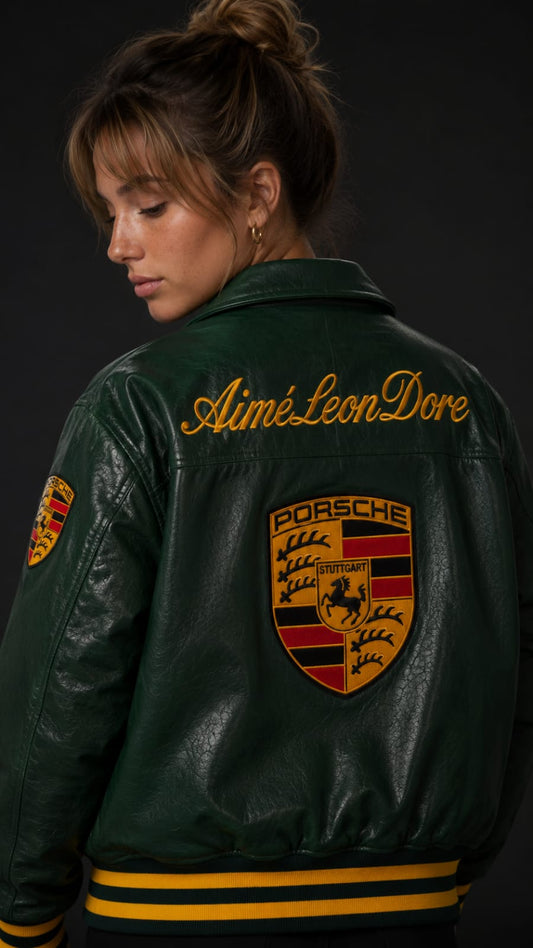 Green Porsche Leather Embroidered Jacket