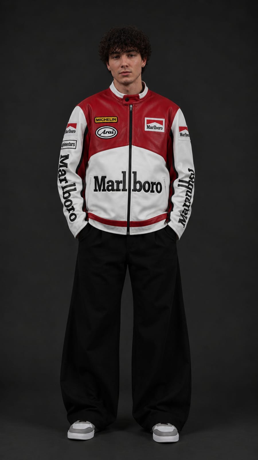 White Marlboro Leather Embroidered Jacket