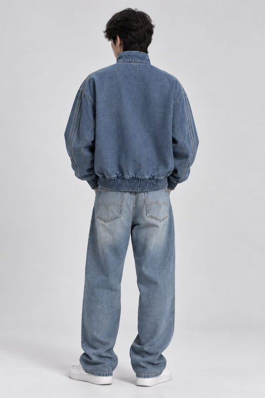 Denim Racer Moto Jacket – Oversized Streetwear | Kezual