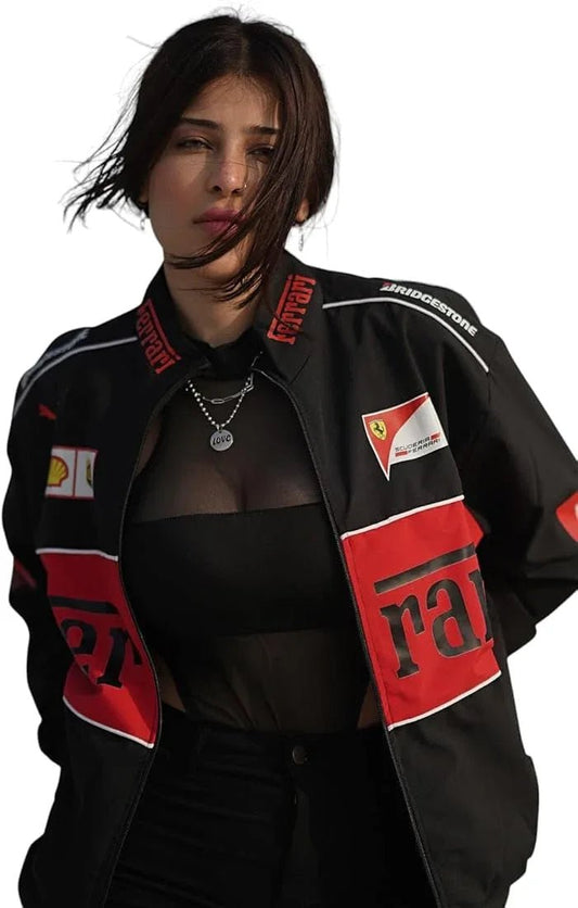 Black Ferrari F1 Women's Jacket - Parachute Style | Kezual - Kezual