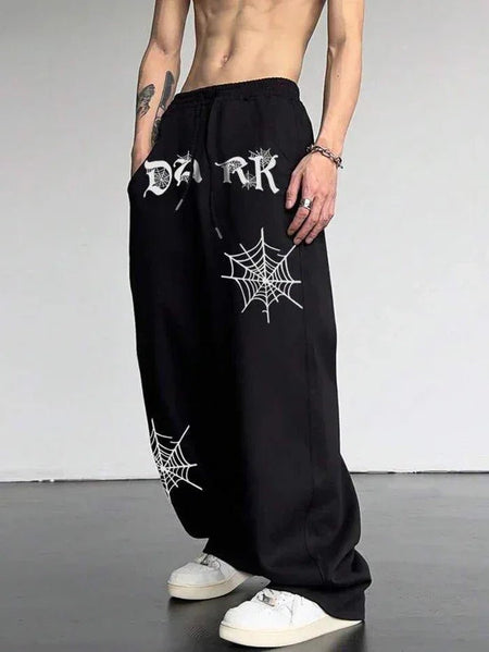 Dark Black Aesthetic Spider Web Oversized Sweatpants - Kezual