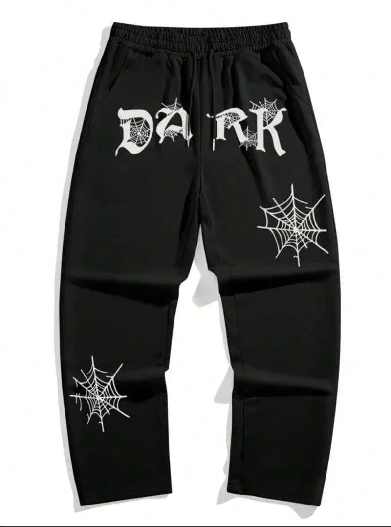 Dark Grey Aesthetic Spider Web Oversized Sweatpants - Kezual