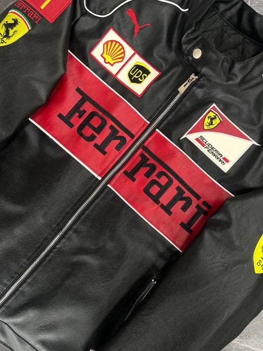 Ferrari F1 Leather Jacket in Black: Unleash Your Inner Racer - Kezual
