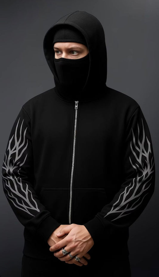 Jin Woo Solo Leveling black zip hoodie modern Indian streetwear fit