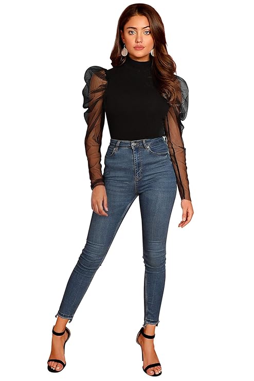 Mystique Sheer-Sleeve Knit Top