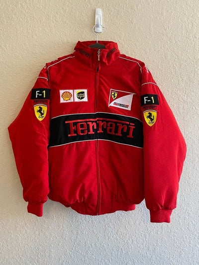 Red Ferrari Embroidered Puffer Jacket Unisex – Kezual