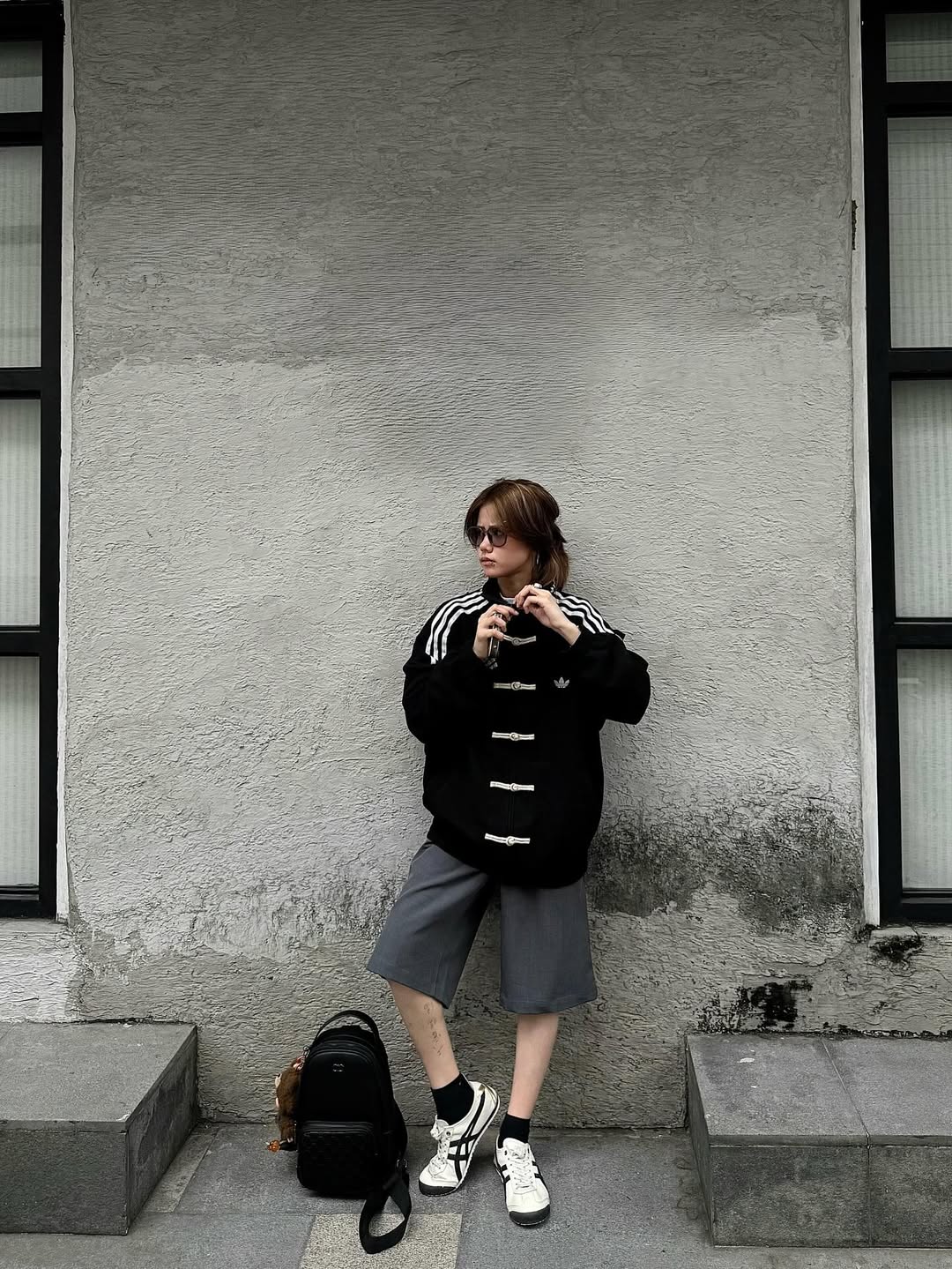Black CNY Jacket women styling for lunar new year street fashion