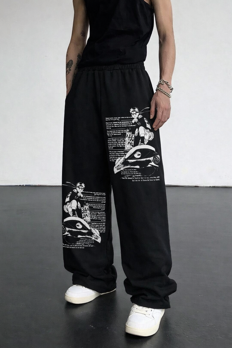 Black Naruto X Gamakichi Aesthetic Oversized Sweatpants by Kezual