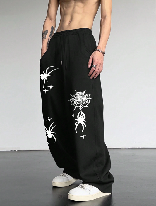 Aesthetic Spider Casual Black Oversized Sweatpants | Kezual