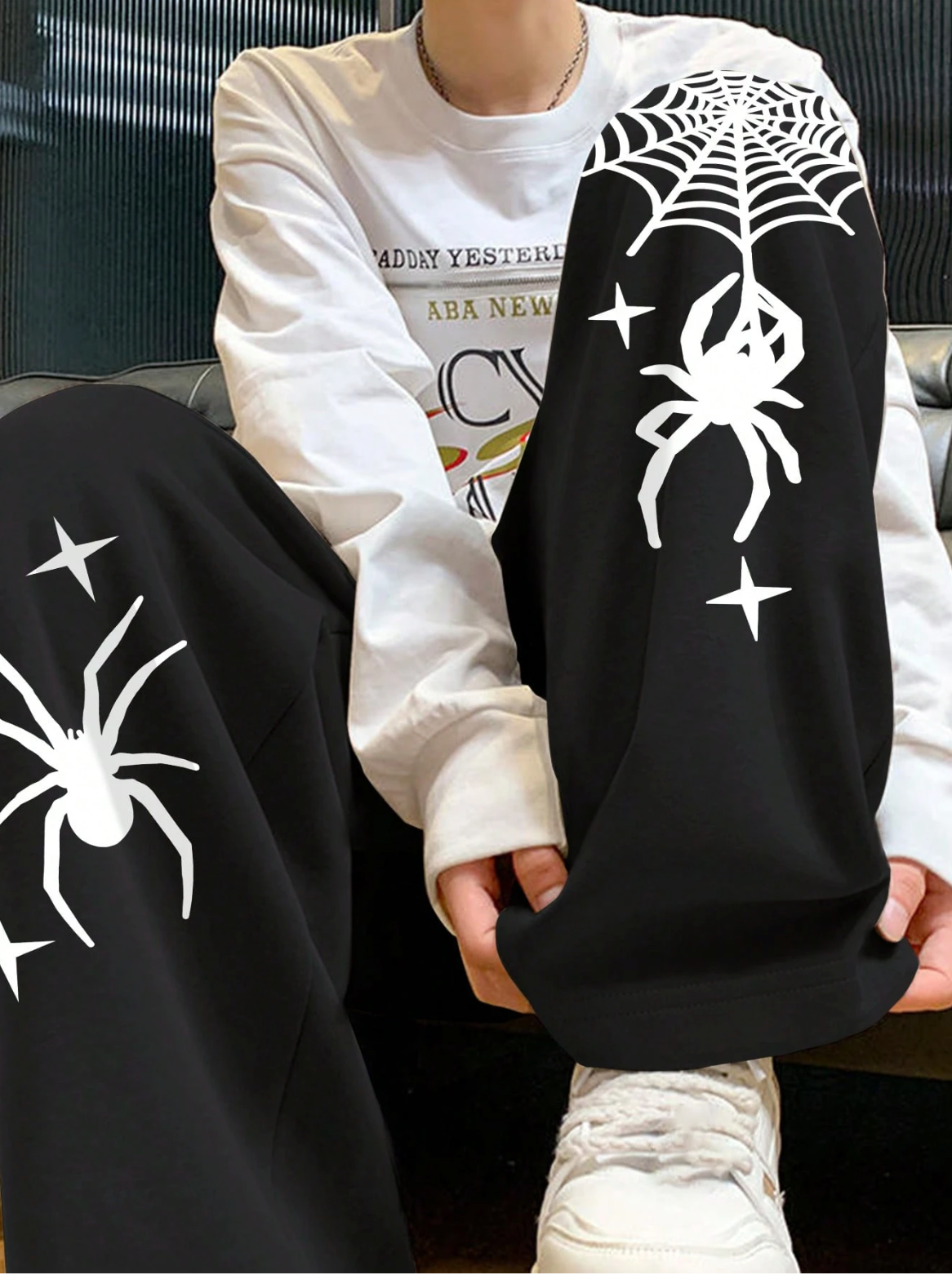 Aesthetic Spider Casual Black Oversized Sweatpants | Kezual