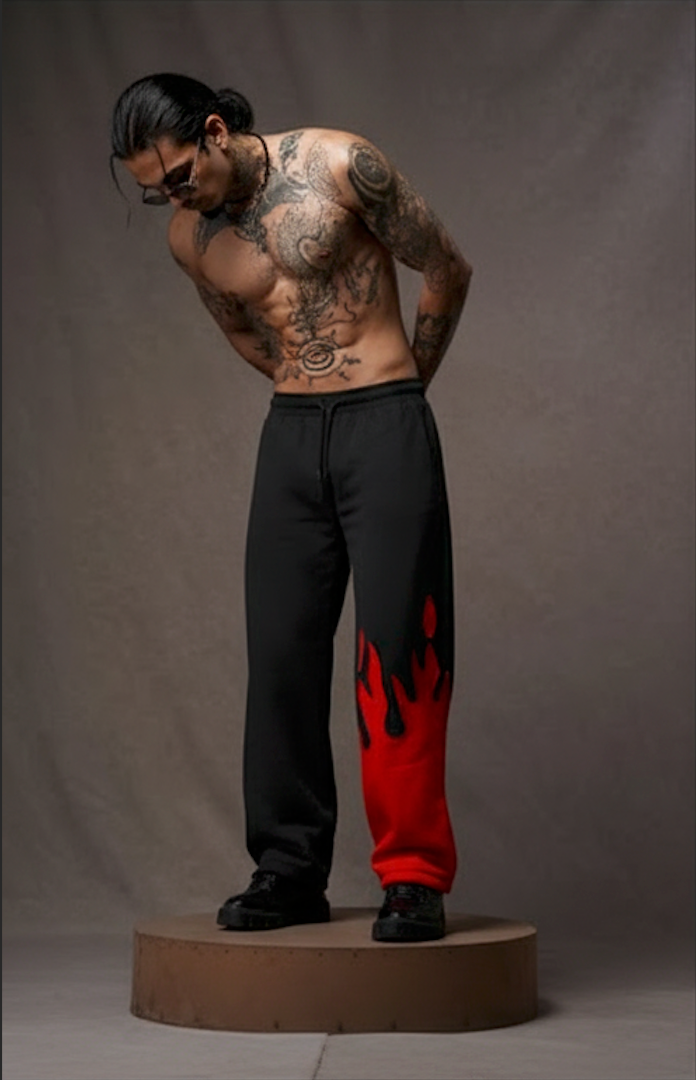 Red Fire Flame Trackpant – Unisex Baggy Streetwear by Kezual