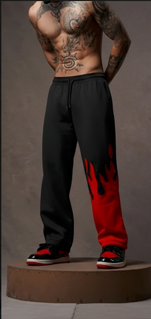 Red Fire Flame Trackpant – Unisex Baggy Streetwear by Kezual