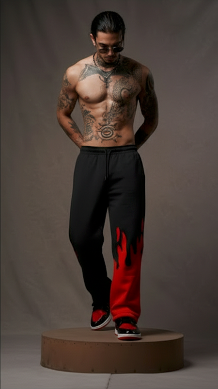 Red Fire Flame Trackpant – Unisex Baggy Streetwear by Kezual