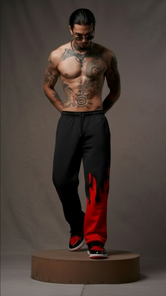 Red Fire Flame Trackpant – Unisex Baggy Streetwear by Kezual
