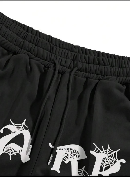 Dark Grey Aesthetic Spider Web Oversized Sweatpants