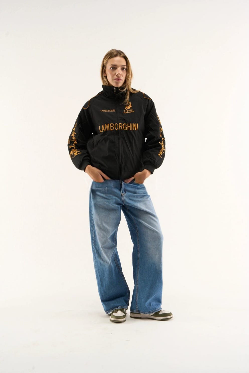 Lamborghini Embroidered Puffer Jacket – Black Racing Streetwear