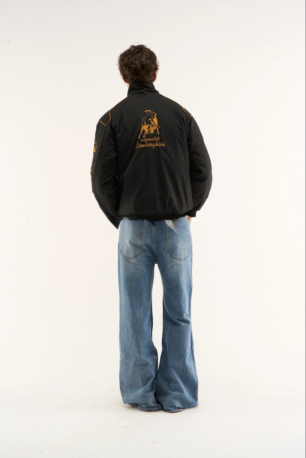 Lamborghini Embroidered Puffer Jacket – Black Racing Streetwear
