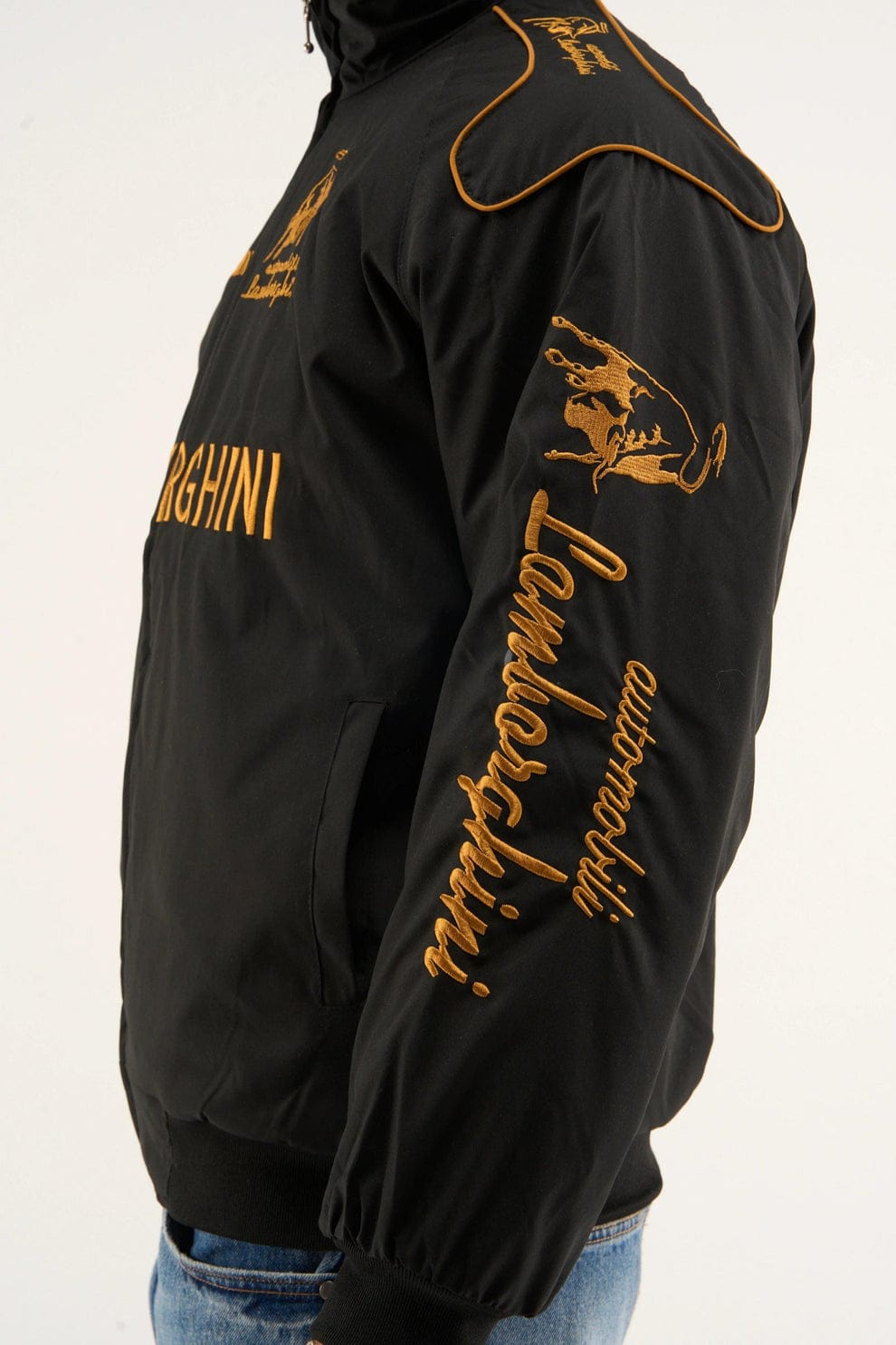 Lamborghini Embroidered Puffer Jacket – Black Racing Streetwear