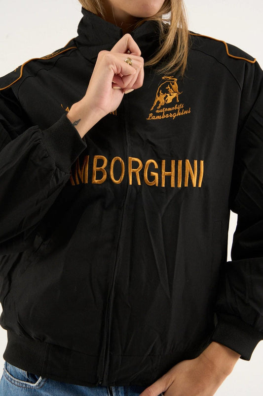 Lamborghini Embroidered Puffer Jacket – Black Racing Streetwear