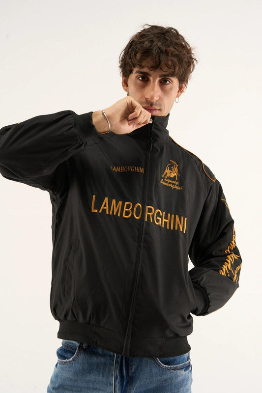 Lamborghini Embroidered Puffer Jacket – Black Racing Streetwear