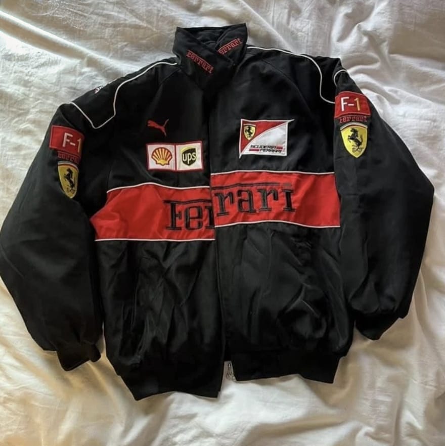 Ferrari Embroidered Black Puffer Jacket