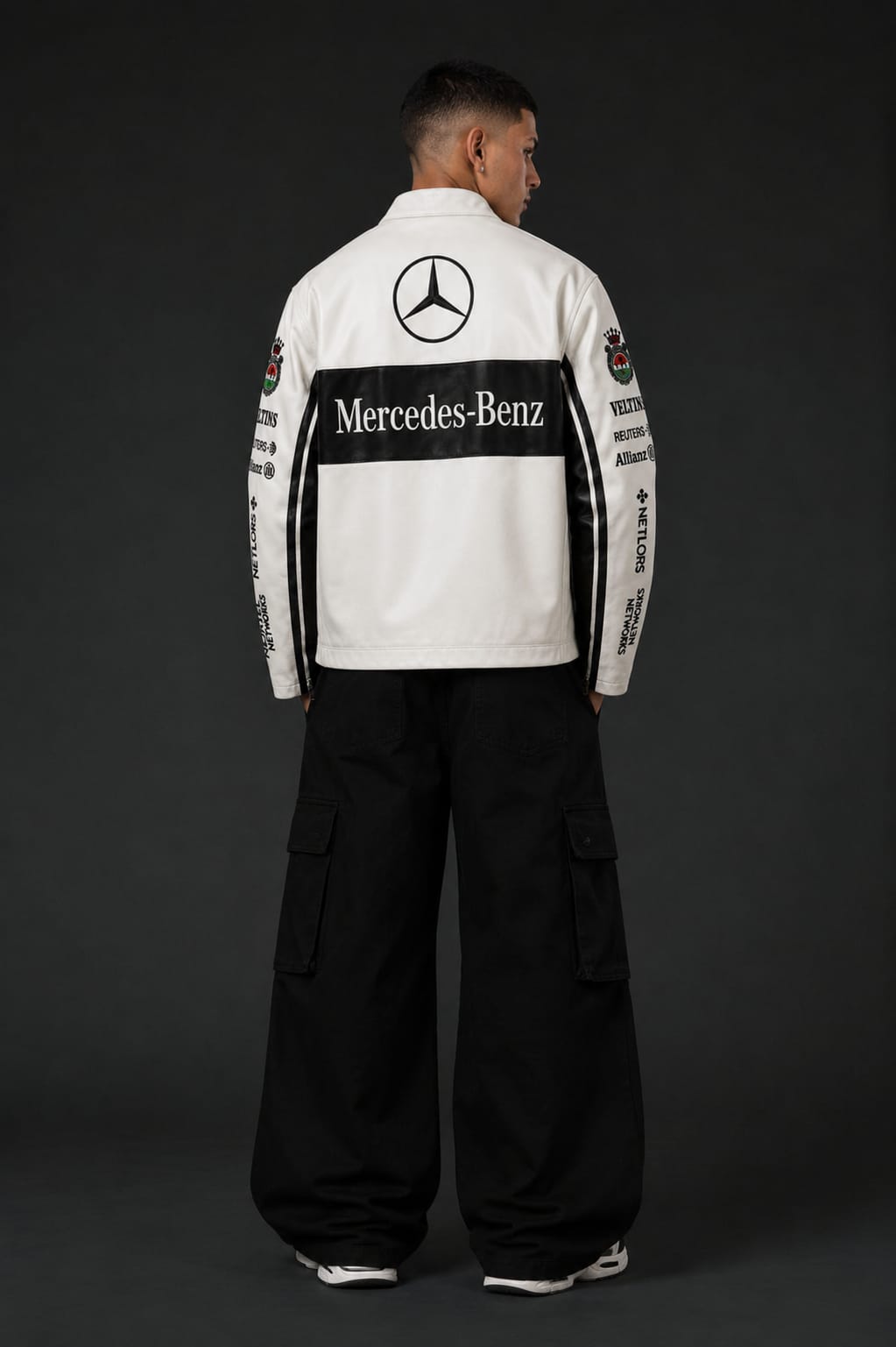 White Mercedes Leather Embroidered Jacket
