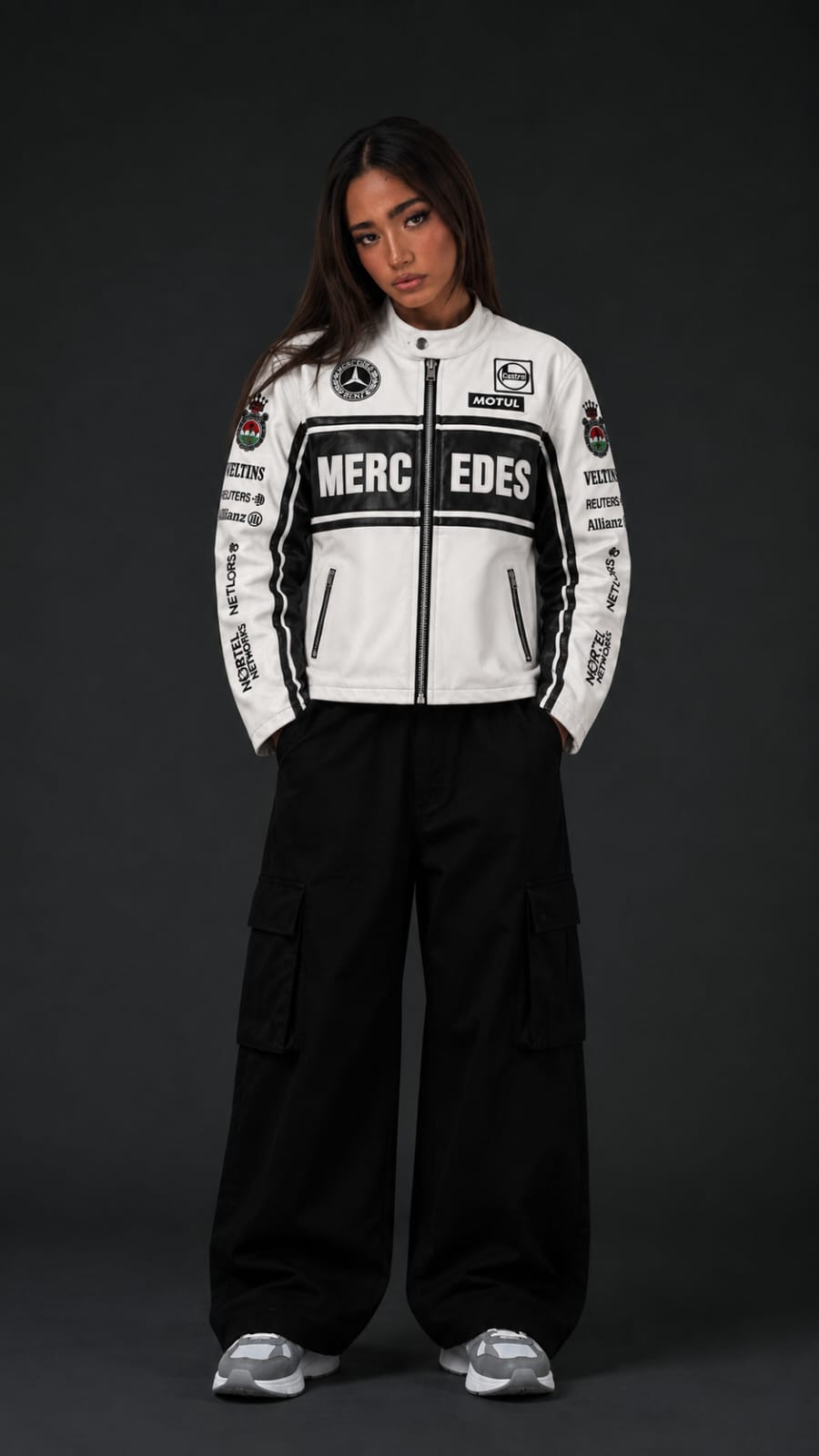White Mercedes Leather Embroidered Jacket