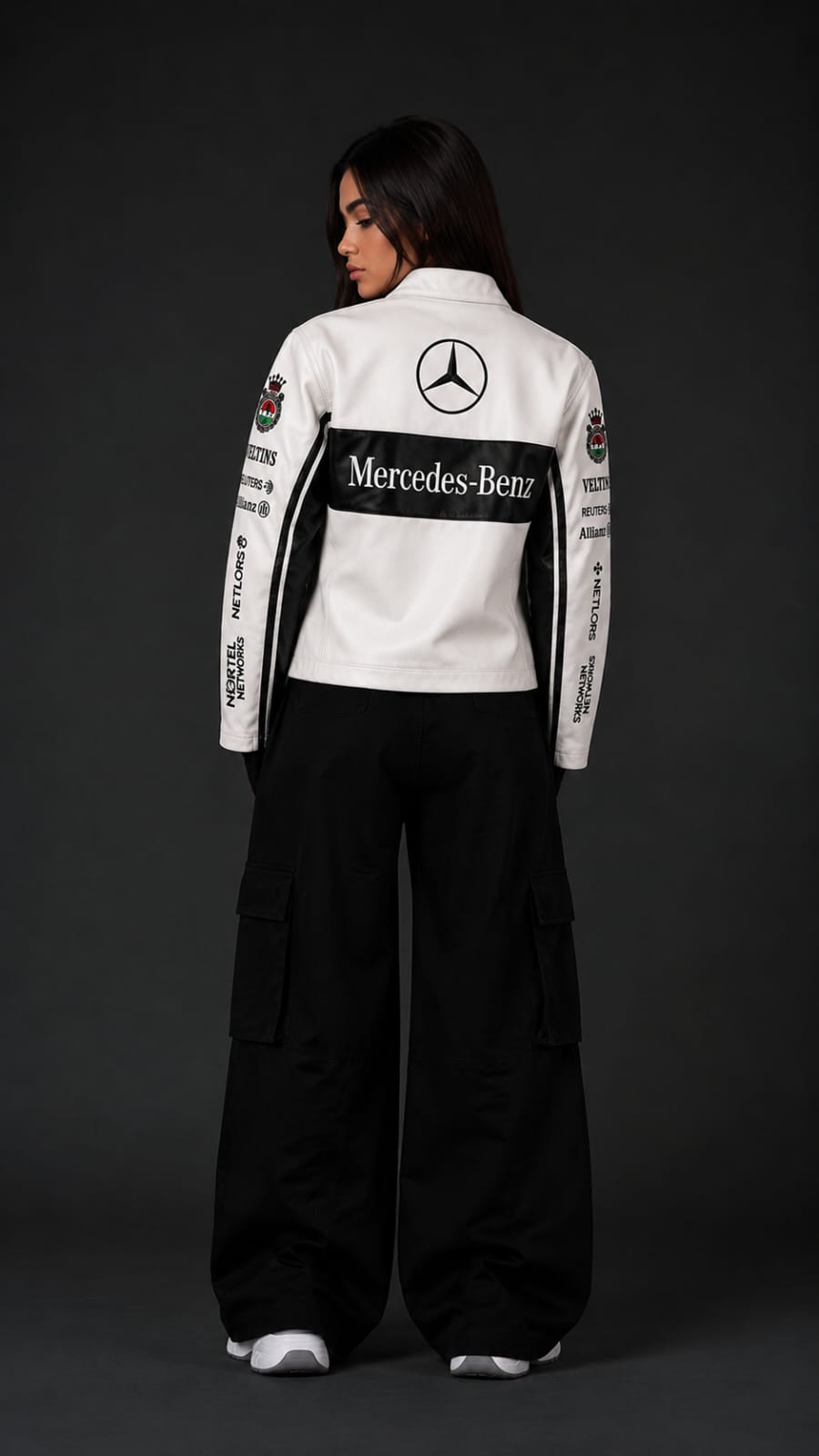 White Mercedes Leather Embroidered Jacket