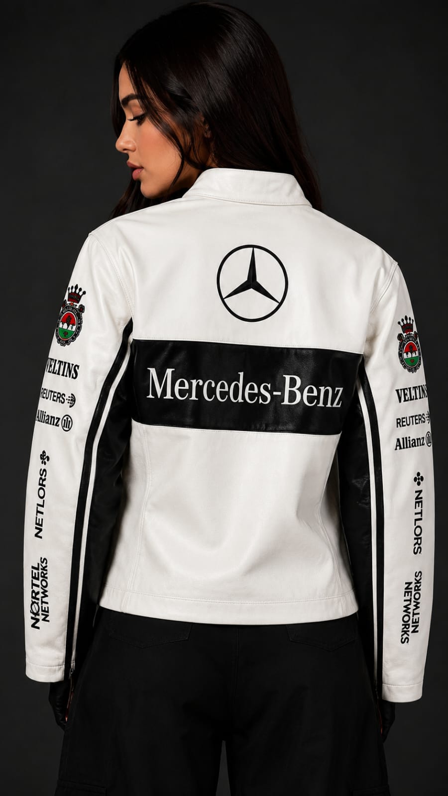 White Mercedes Leather Embroidered Jacket