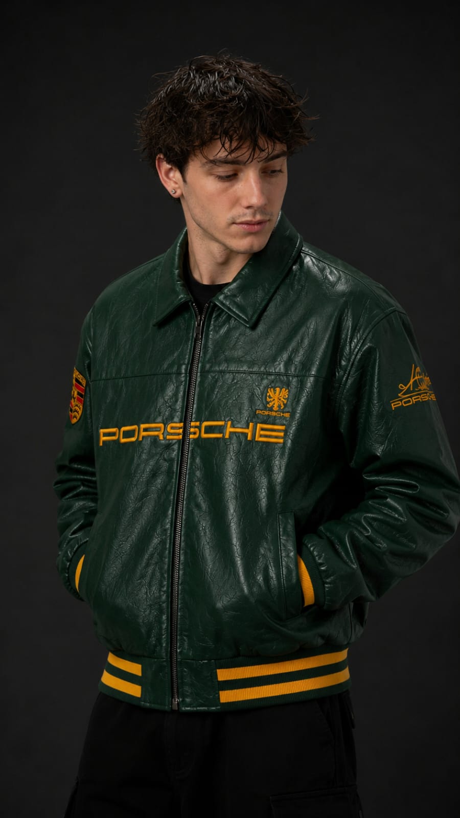 Green Porsche Leather Embroidered Jacket