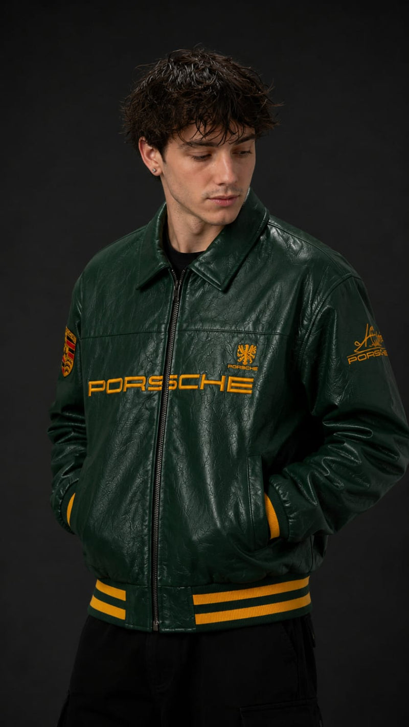 Green Porsche Leather Embroidered Jacket