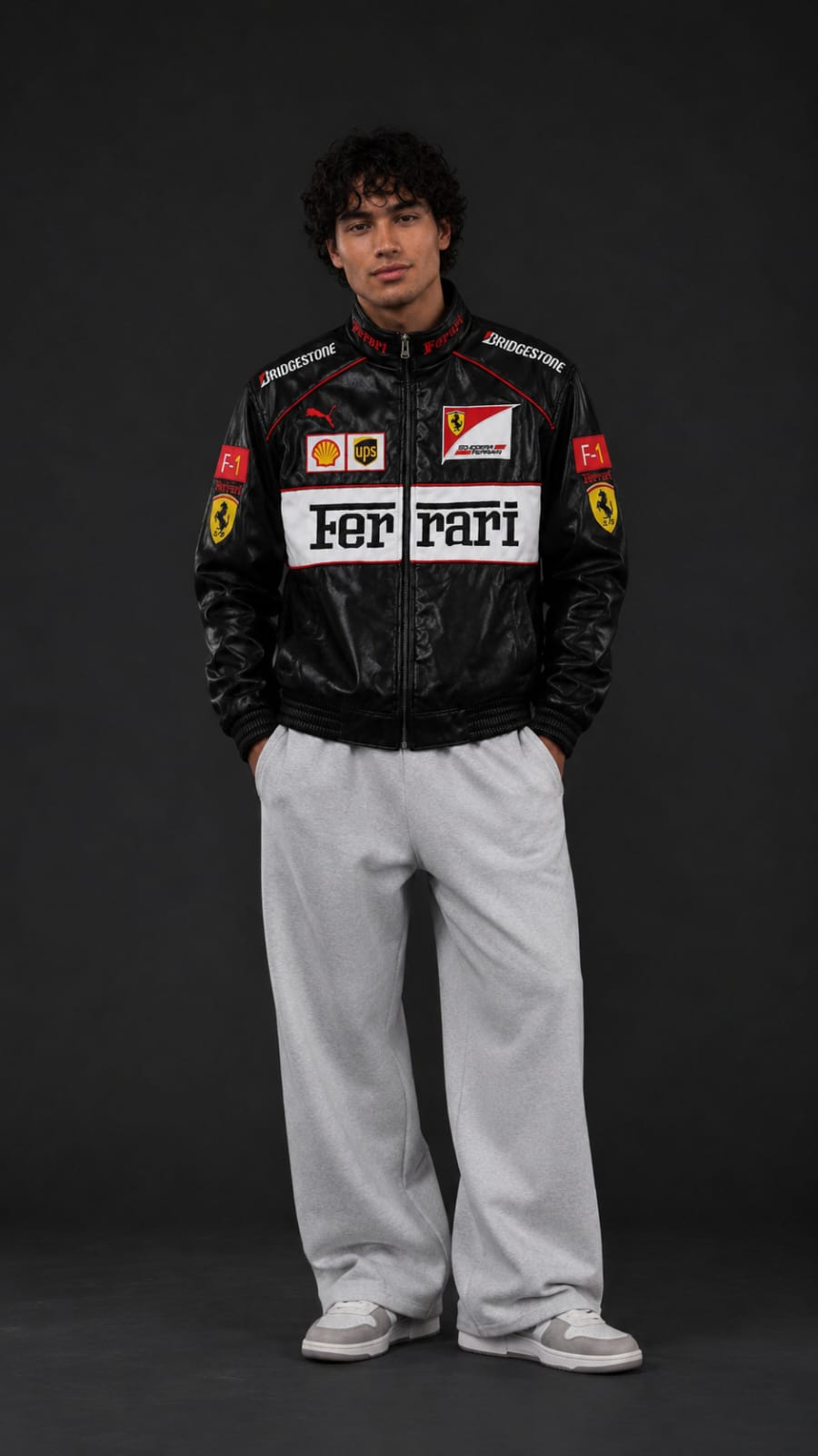Black and White Ferrari Leather Embroidered Jacket