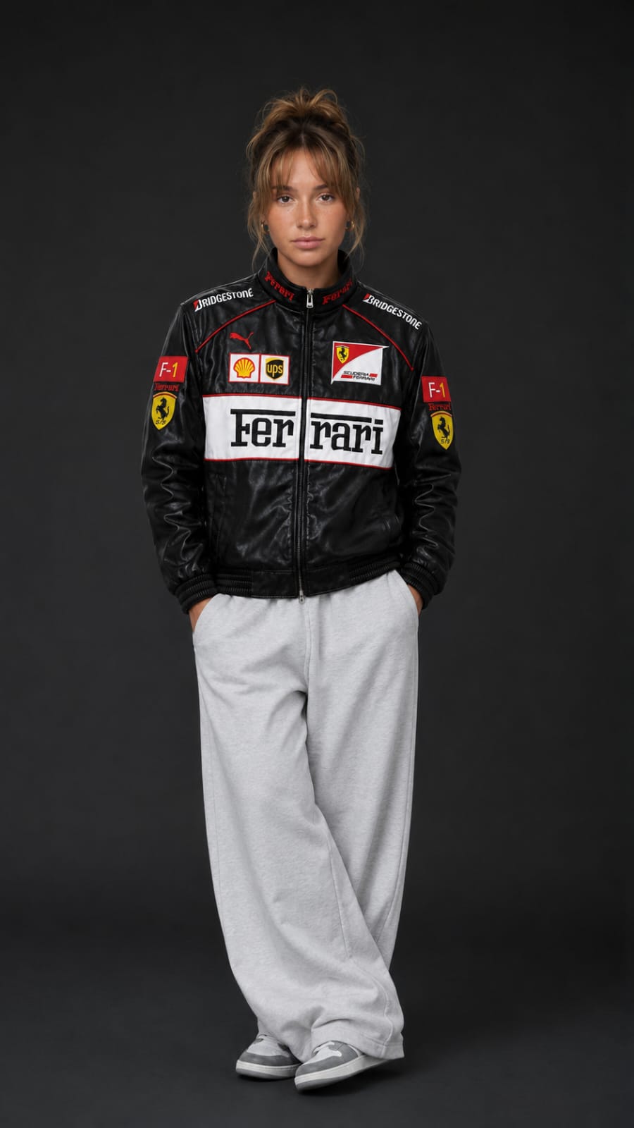 Black and White Ferrari Leather Embroidered Jacket