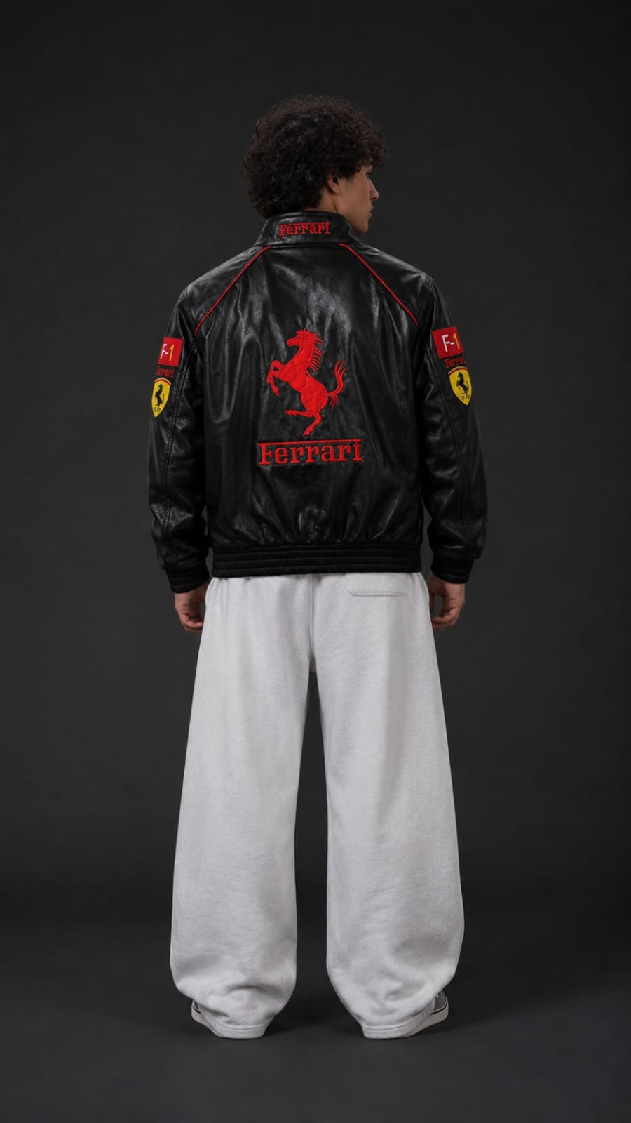 Black and White Ferrari Leather Embroidered Jacket