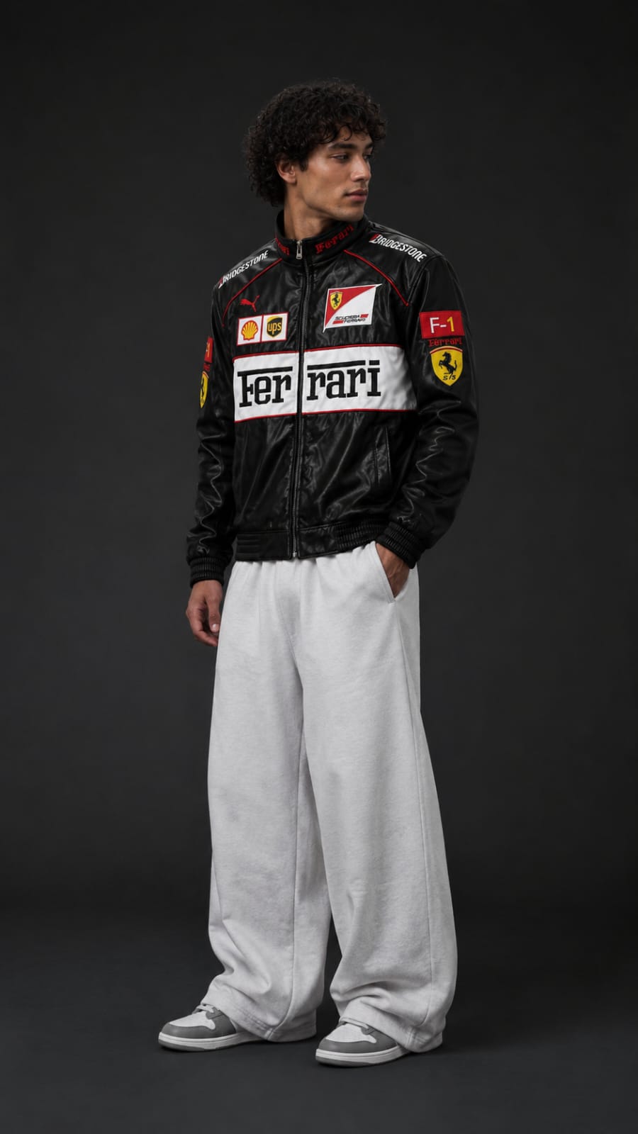 Black and White Ferrari Leather Embroidered Jacket