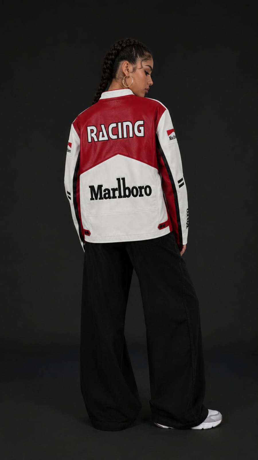 White Marlboro Leather Embroidered Jacket
