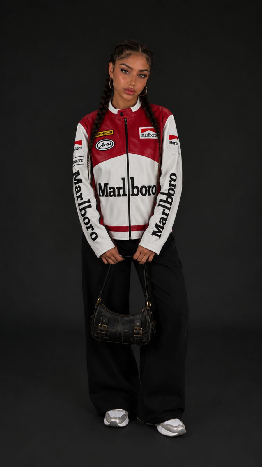 White Marlboro Leather Embroidered Jacket