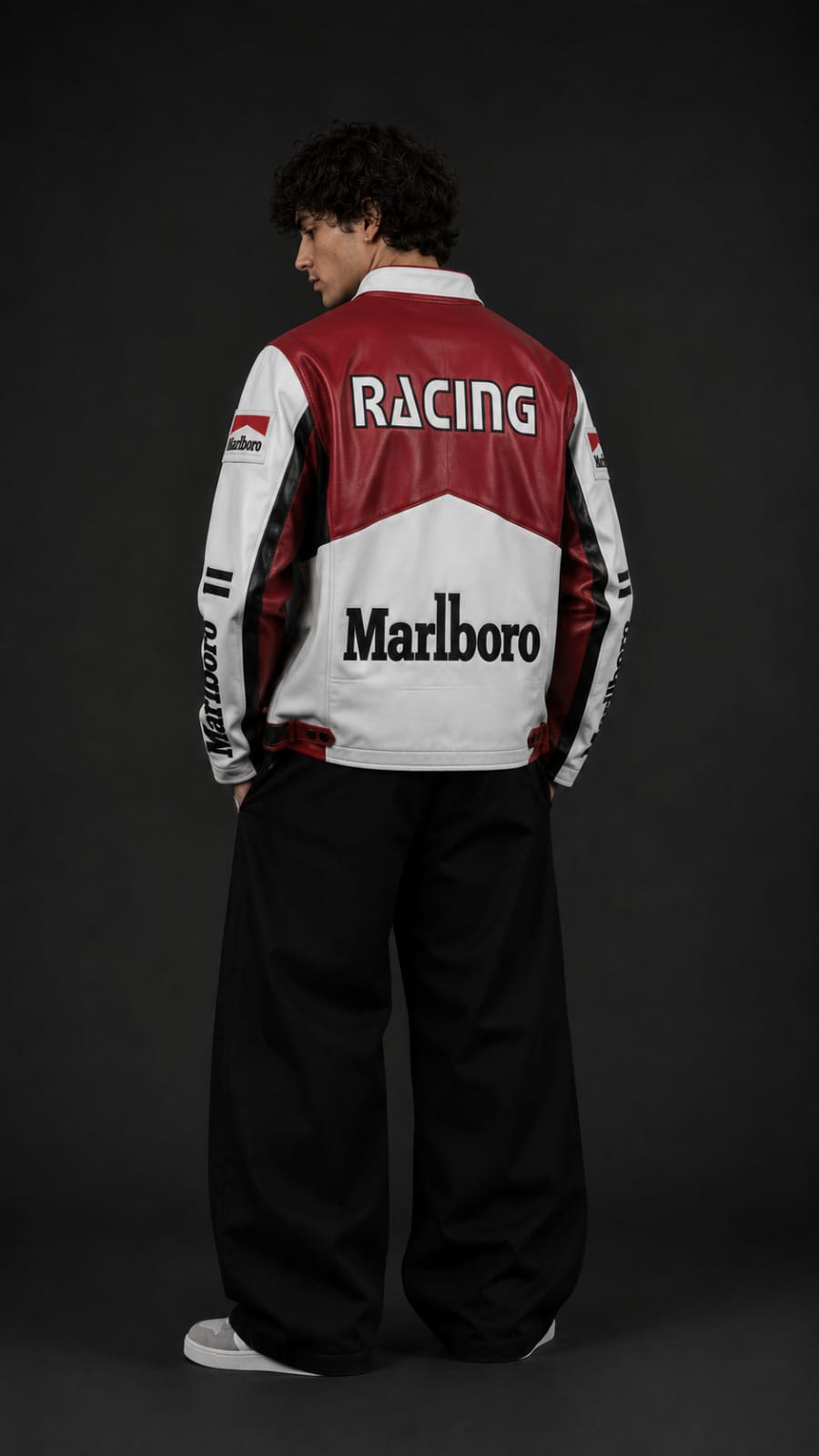 White Marlboro Leather Embroidered Jacket
