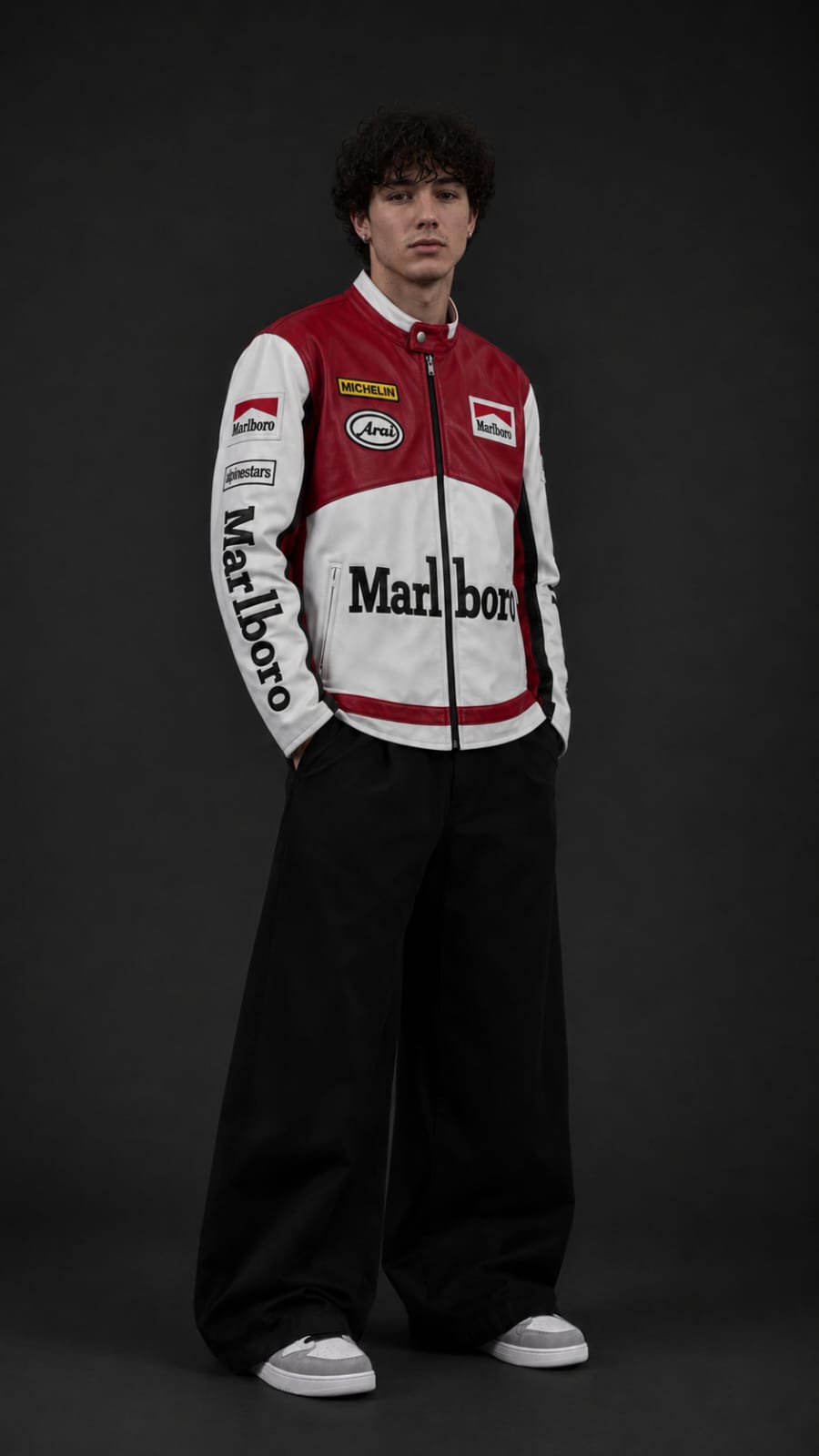 White Marlboro Leather Embroidered Jacket