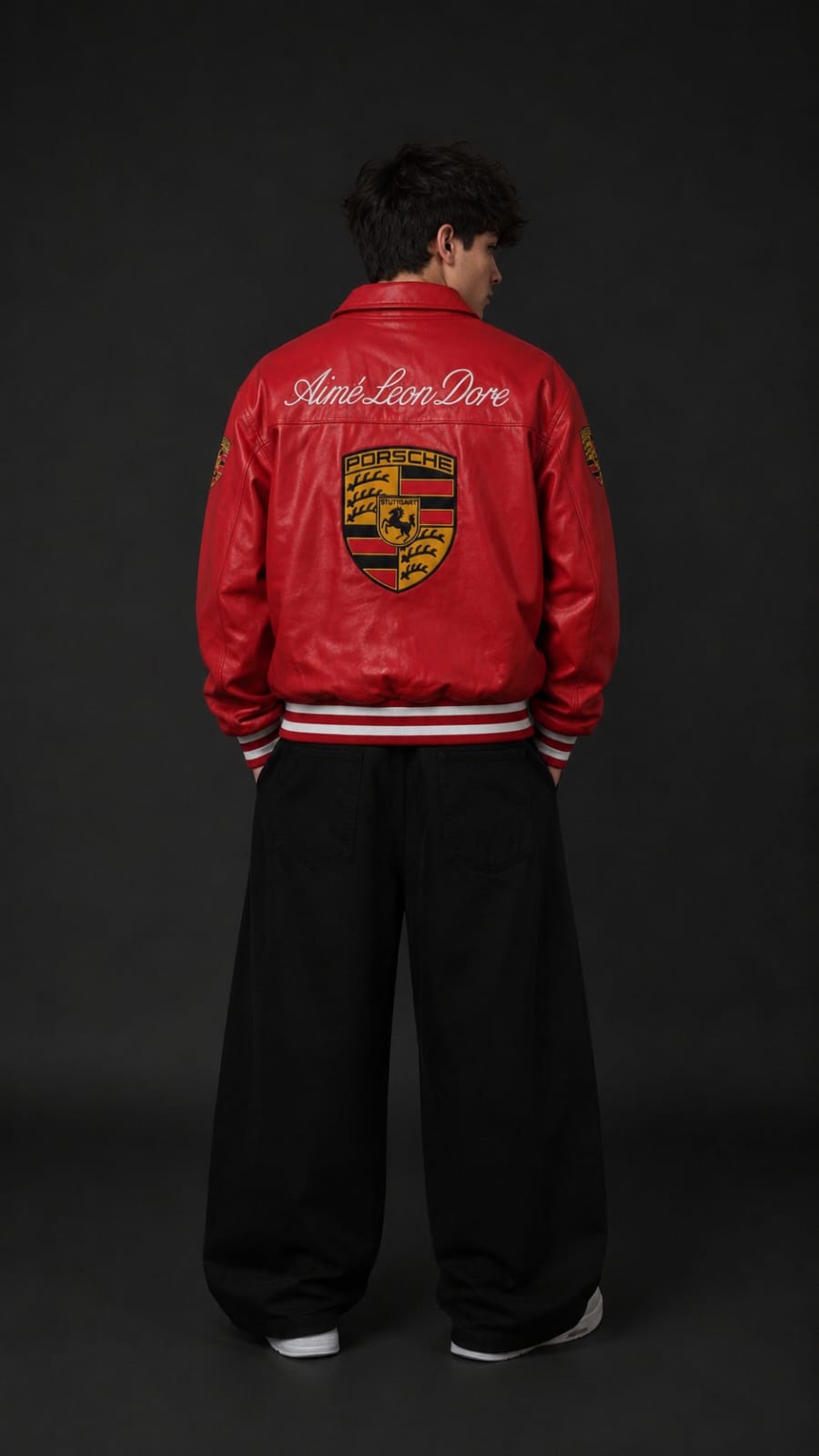 Red Porsche Leather Embroidered Jacket