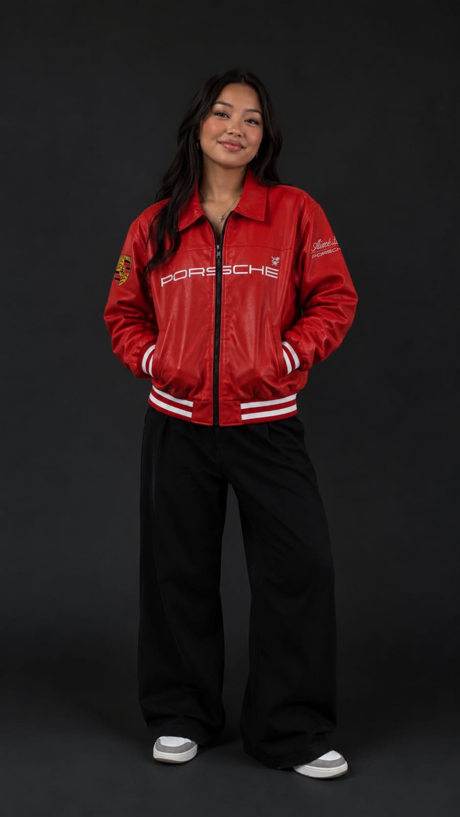 Red Porsche Leather Embroidered Jacket