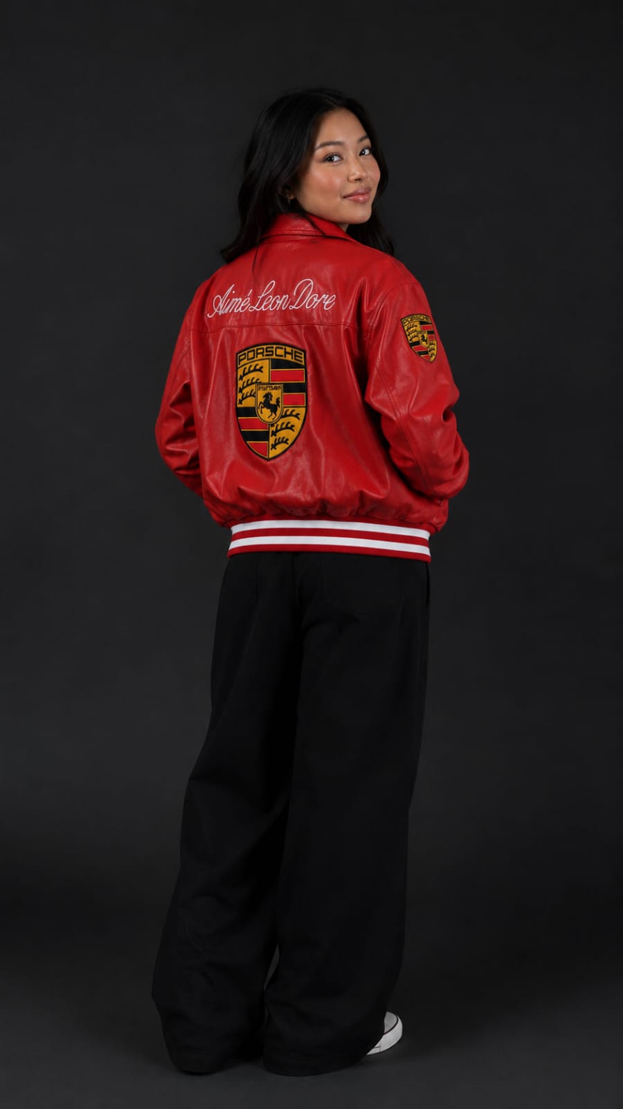 Red Porsche Leather Embroidered Jacket