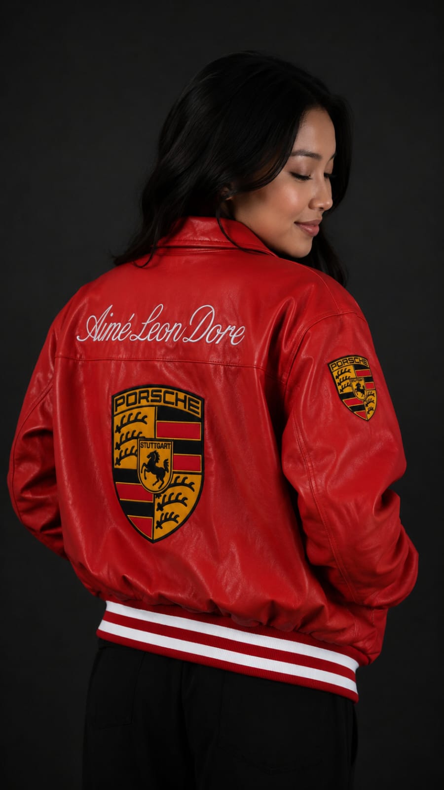 Red Porsche Leather Embroidered Jacket