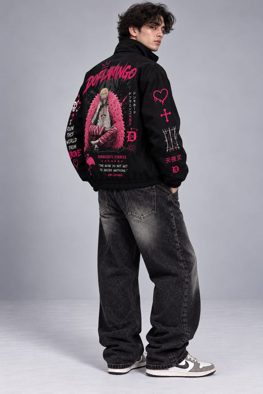 One Piece Doflamingo Black Zipper Jacket