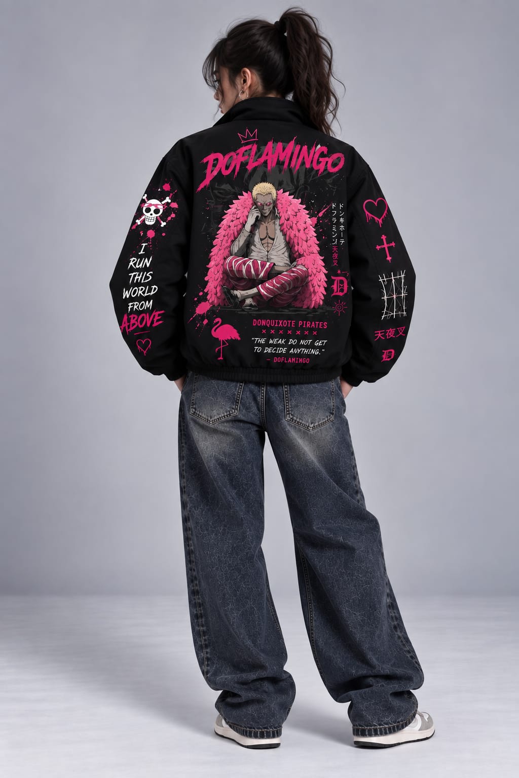 One Piece Doflamingo Black Zipper Jacket