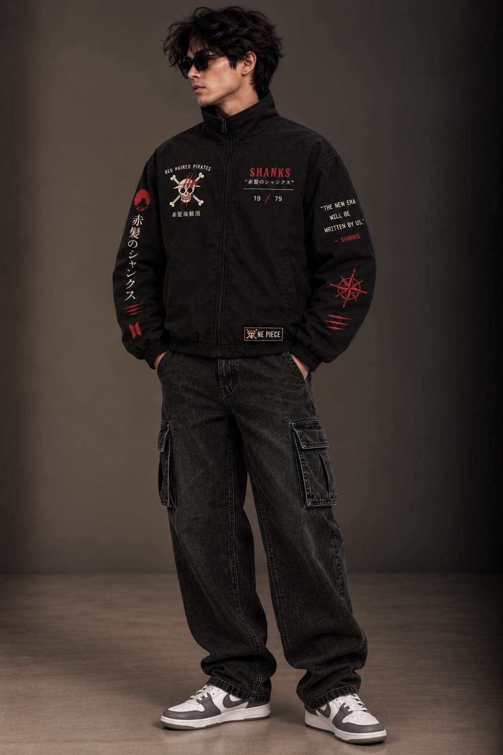 Red Haired Pirates Black Zipper Jacket
