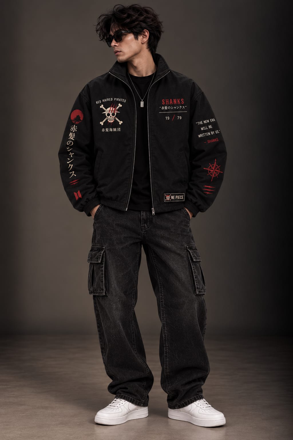 Red Haired Pirates Black Zipper Jacket